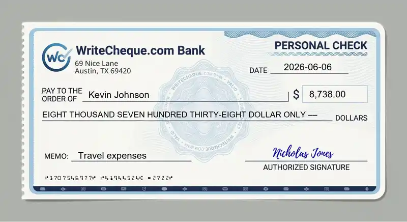 Cheque example for 8738