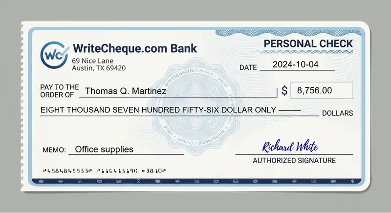 Cheque example for 8756