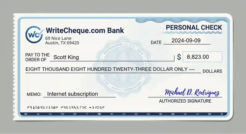 Cheque example for 8823