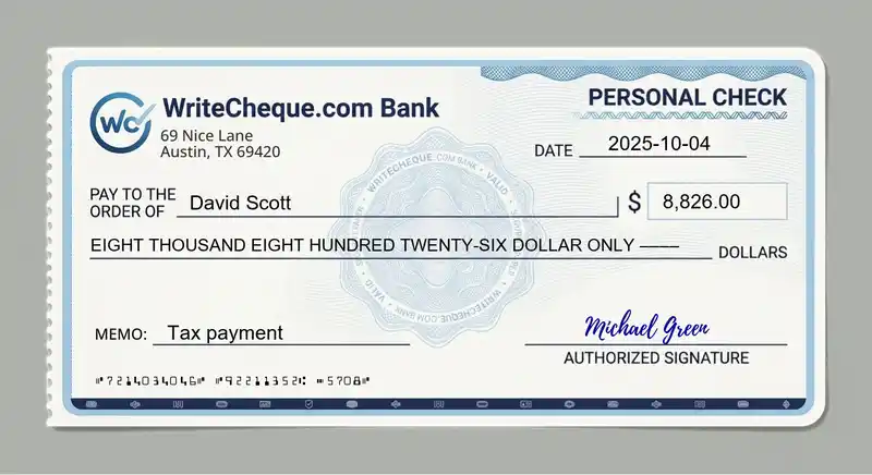 Cheque example for 8826