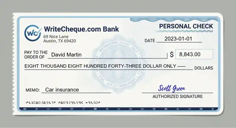 Cheque example for 8843