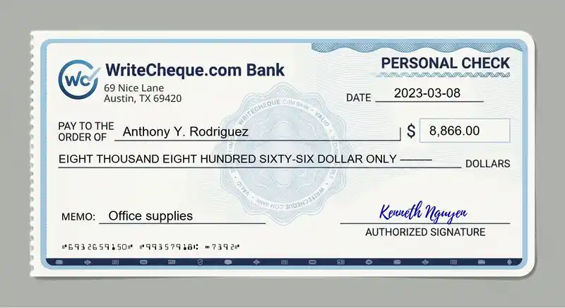 Cheque example for 8866