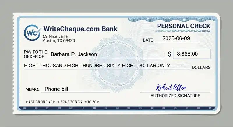 Cheque example for 8868