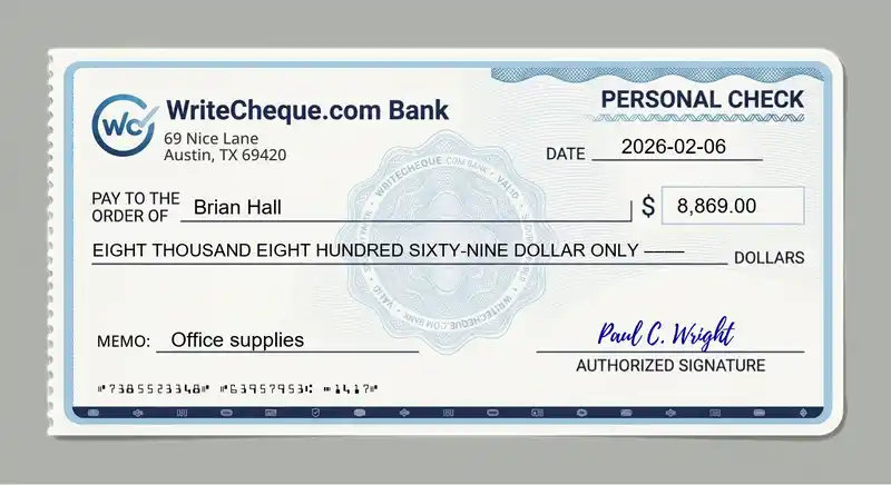Cheque example for 8869