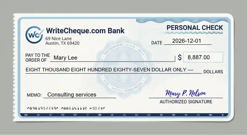 Cheque example for 8887