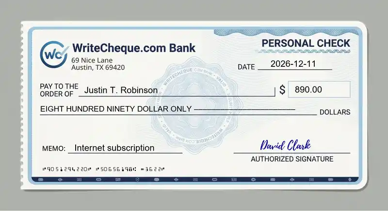 Cheque example for 890