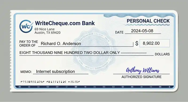 Cheque example for 8902