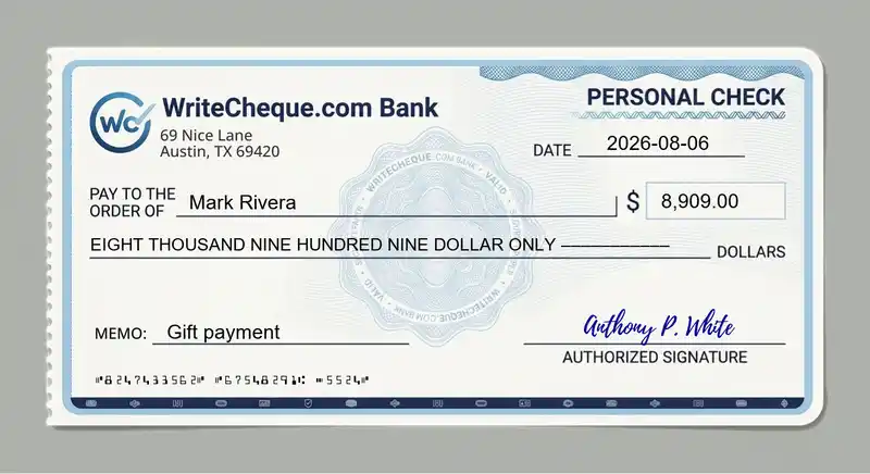 Cheque example for 8909