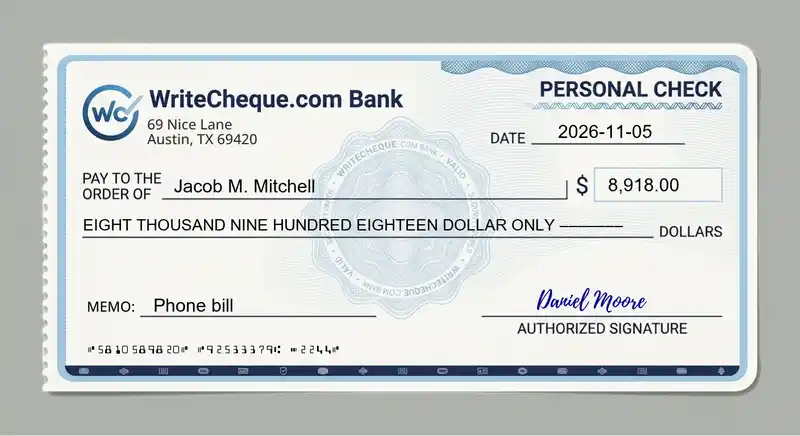 Cheque example for 8918