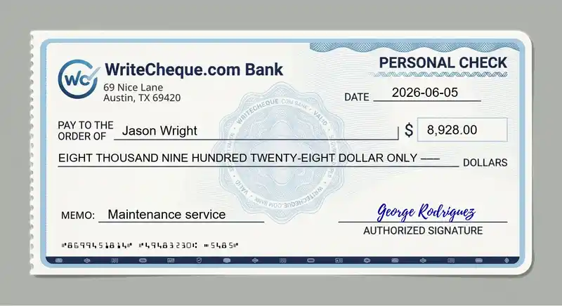 Cheque example for 8928