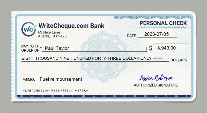 Cheque example for 8943