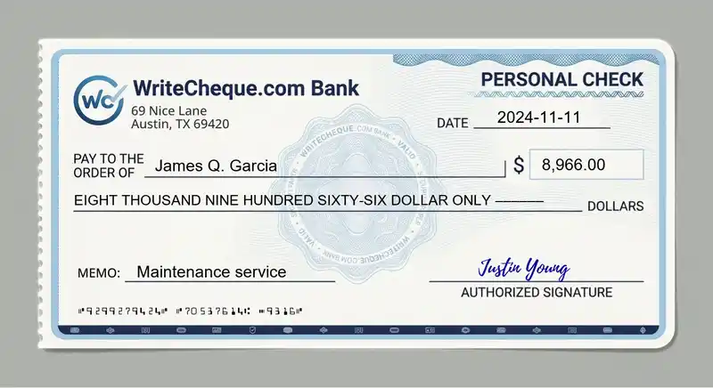 Cheque example for 8966