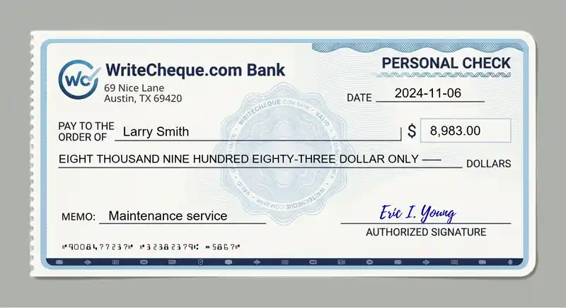Cheque example for 8983