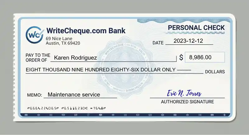 Cheque example for 8986