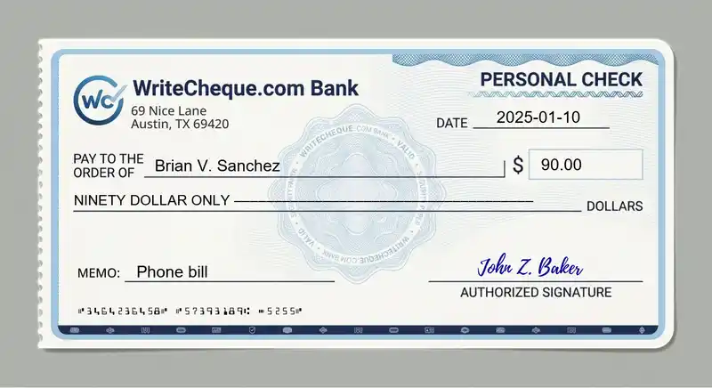 Cheque example for 90