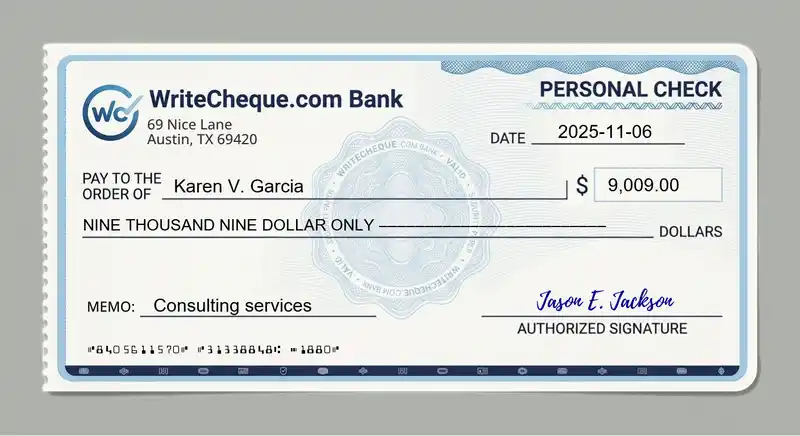 Cheque example for 9009