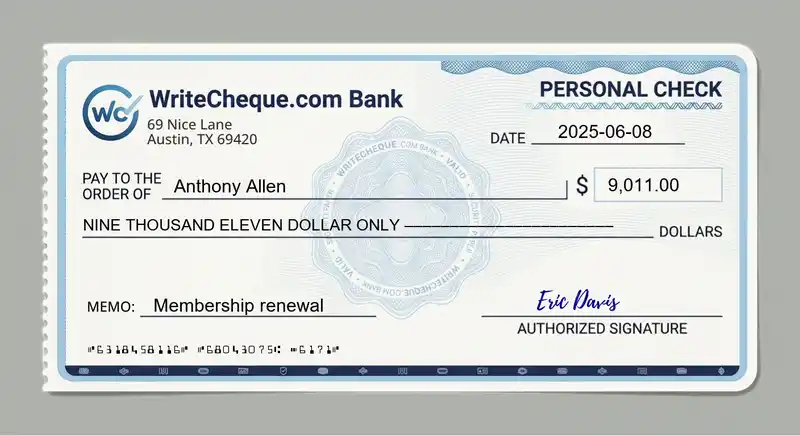 Cheque example for 9011