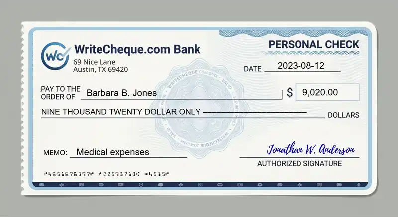 Cheque example for 9020