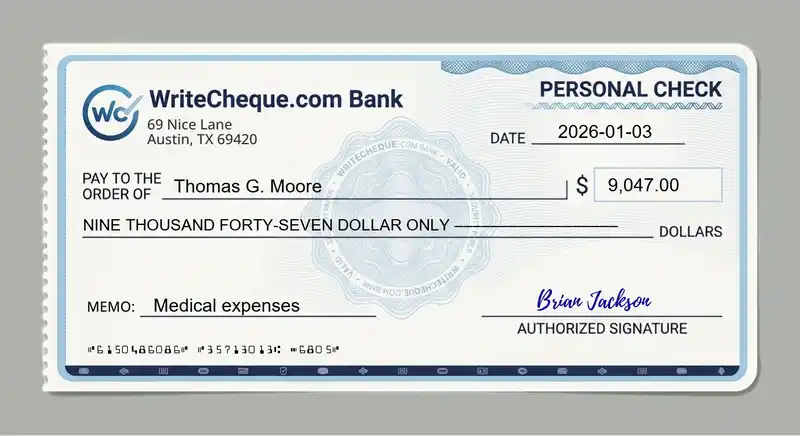 Cheque example for 9047