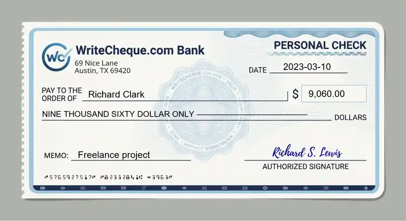 Cheque example for 9060