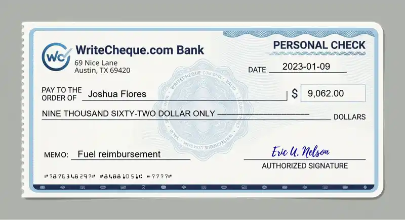 Cheque example for 9062