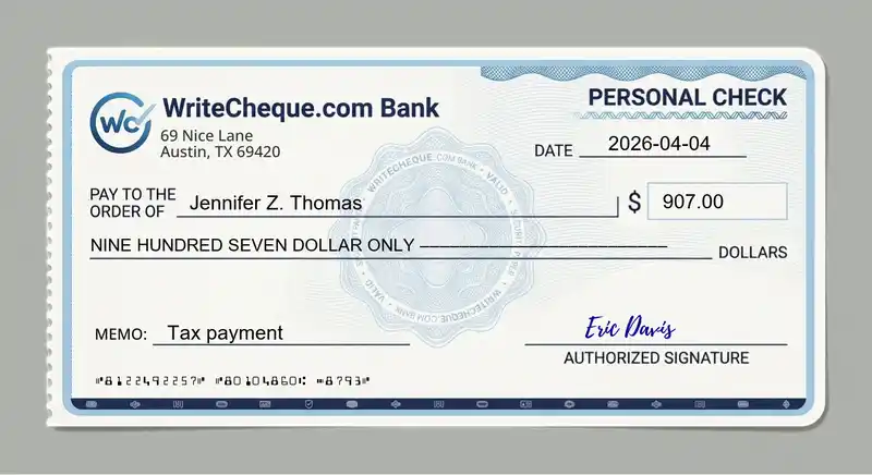 Cheque example for 907