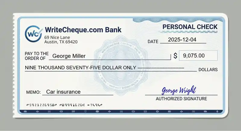 Cheque example for 9075