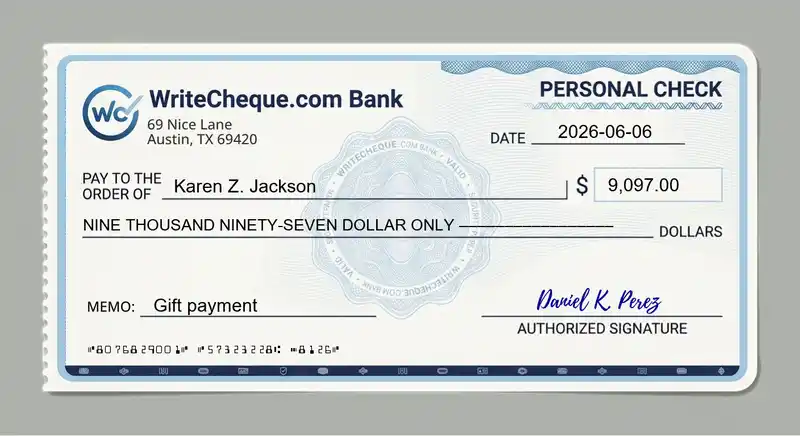Cheque example for 9097