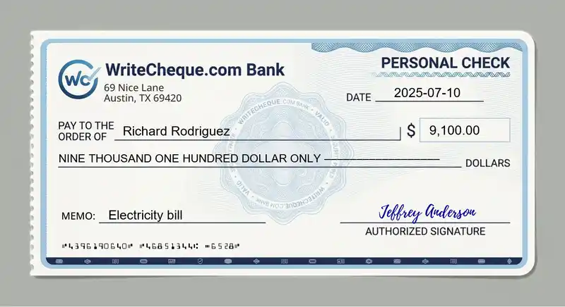 Cheque example for 9100