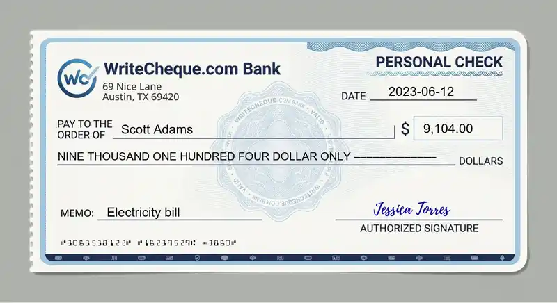 Cheque example for 9104