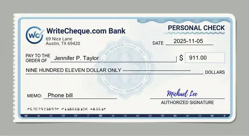Cheque example for 911