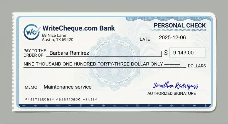 Cheque example for 9143
