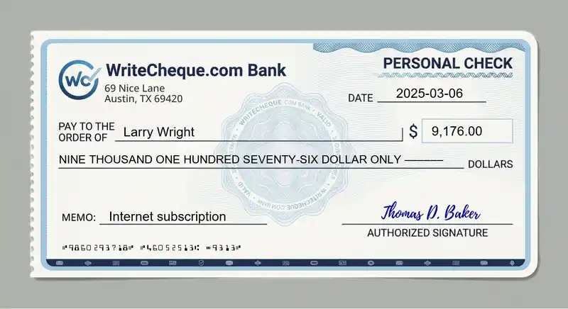 Cheque example for 9176