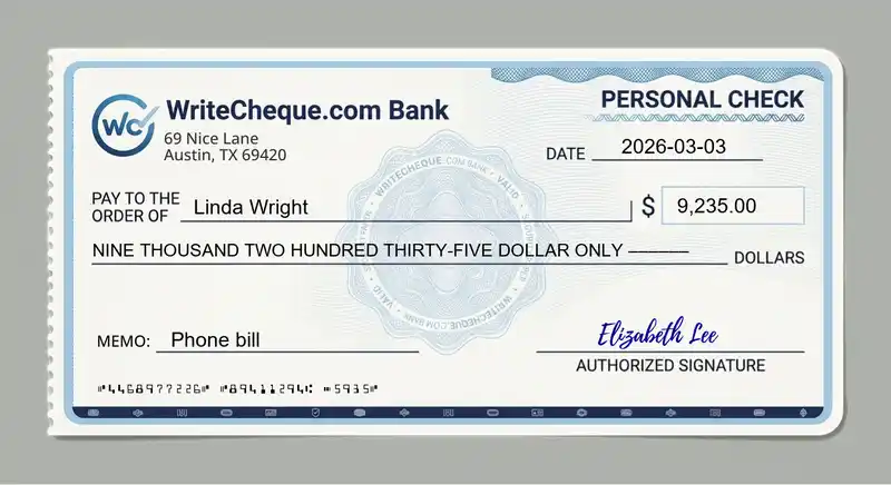 Cheque example for 9235