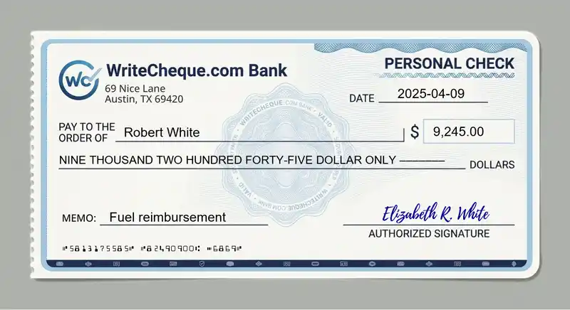 Cheque example for 9245