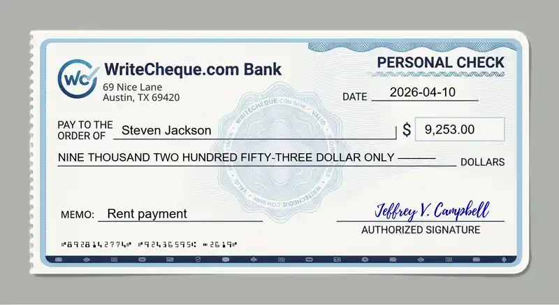Cheque example for 9253