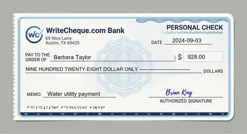 Cheque example for 928