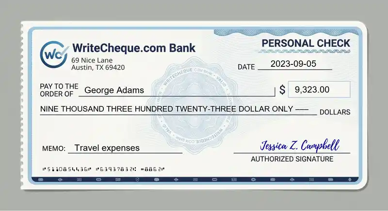 Cheque example for 9323