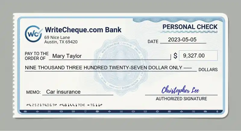 Cheque example for 9327