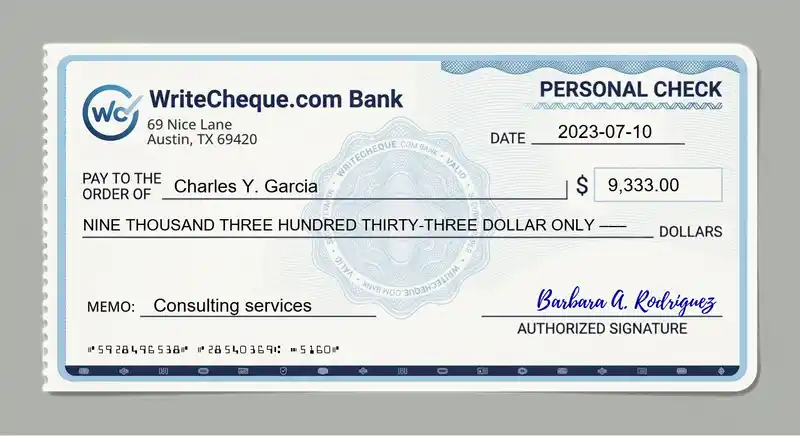 Cheque example for 9333