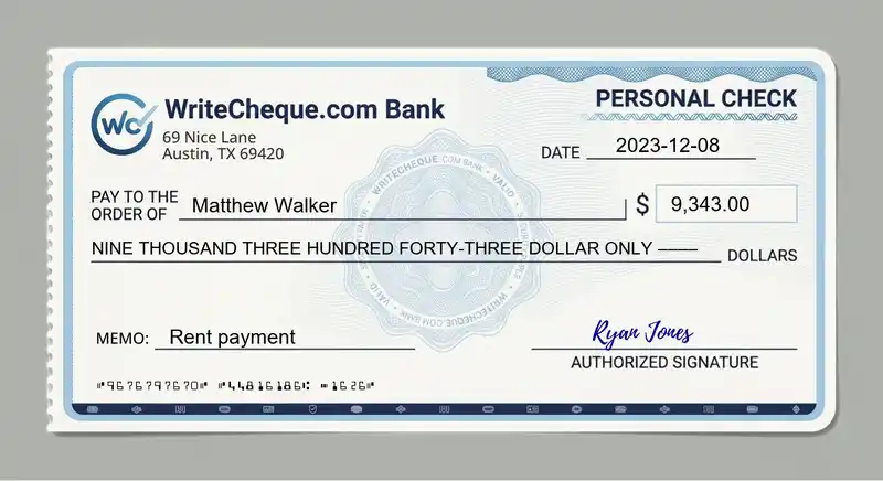 Cheque example for 9343