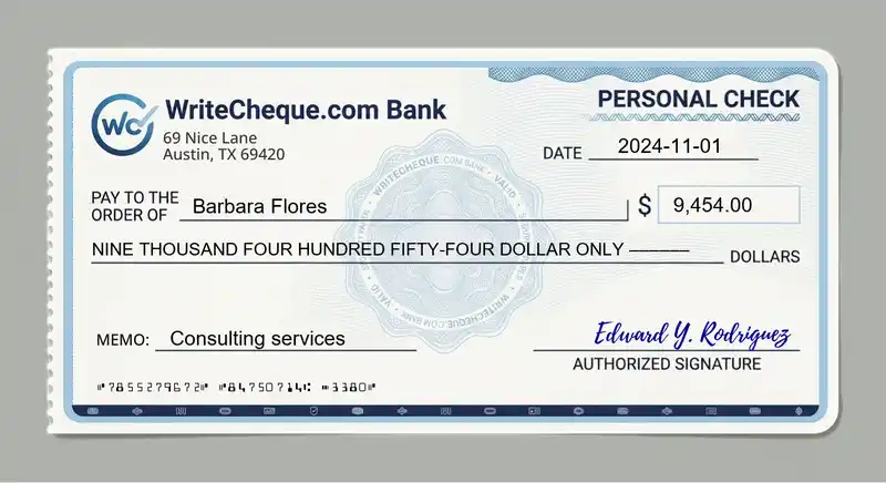 Cheque example for 9454
