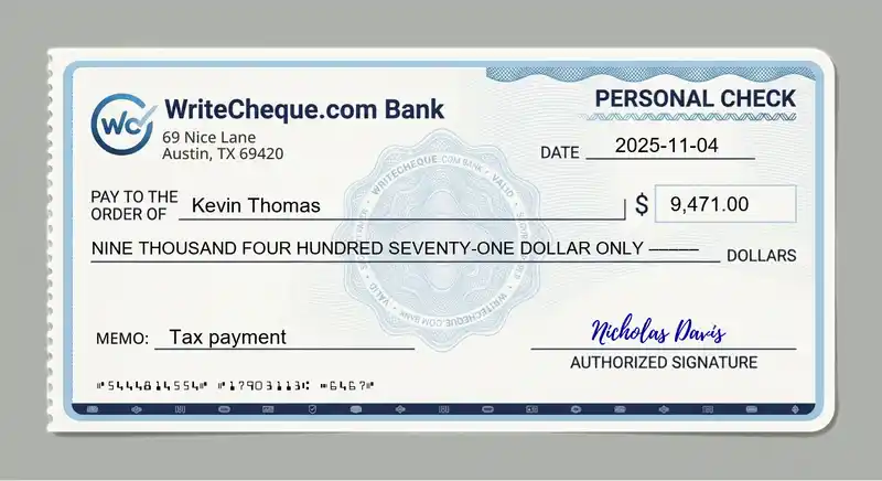 Cheque example for 9471