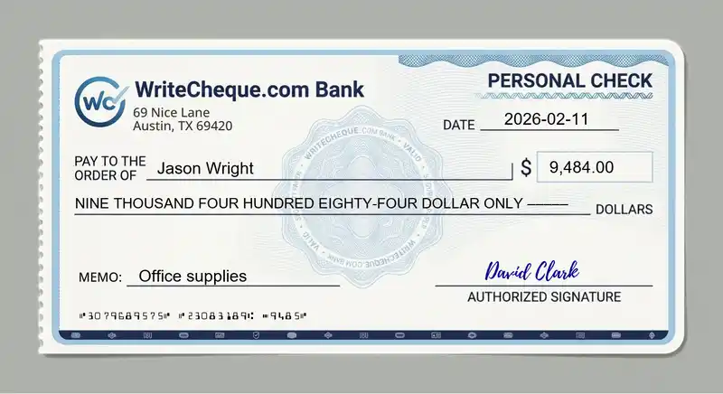 Cheque example for 9484