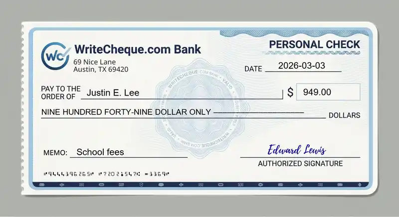 Cheque example for 949