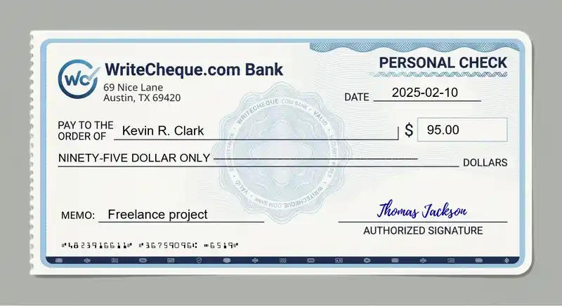 Cheque example for 95