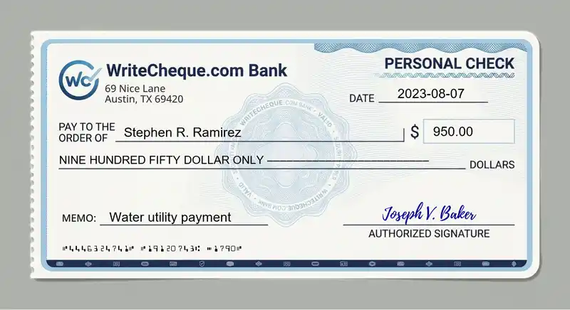 Cheque example for 950