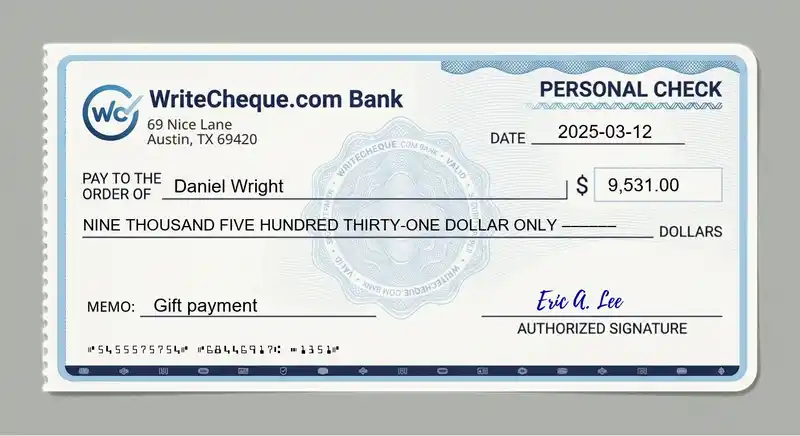 Cheque example for 9531