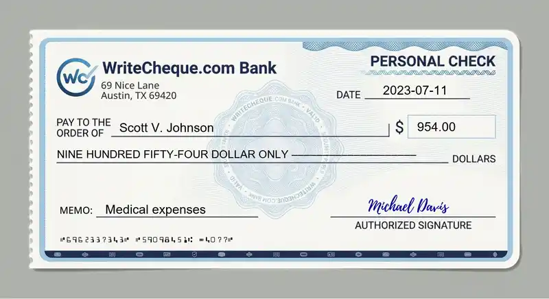 Cheque example for 954