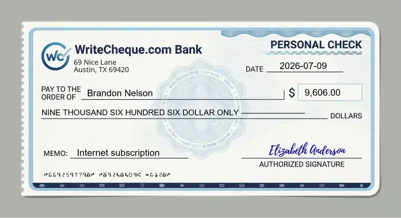Cheque example for 9606